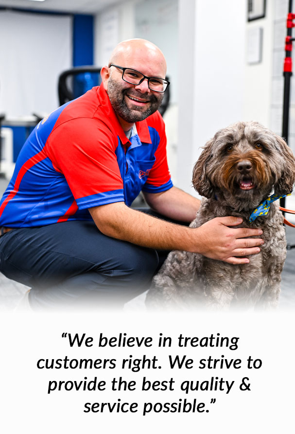tech w puppy and customer service quote
